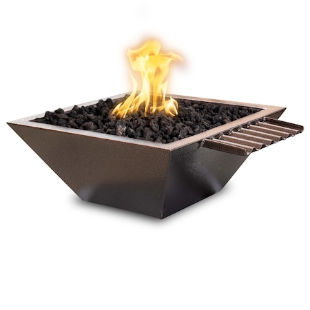 The Outdoor Plus 36 Square Maya Fire, Water Bowl, Powder Coated Metal, Copper Vein, Match Lit w/Flame Sense, Natural Gas OPT-36SQPCFWWVFSML-CPV-NG